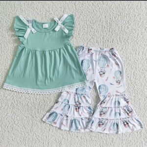 Hot Air Balloon & Bunny Belle Set By Blue Skies, Ruffle Top & Bottoms, 7-8T